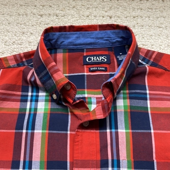 CHAPS Men’s Red Plaid “Easy Care” Button Shirt Size Medium - Picture 3 of 11